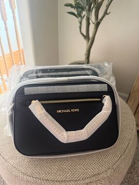 NWT Michael Kors Black Saffiano Crossbody Bag with Gold Hardware